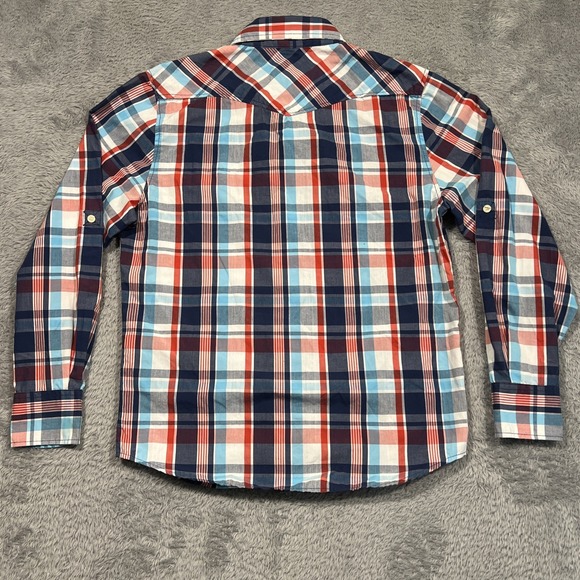 Ditch Plains Western Shirt Men's L Blue Plaid Pearl Snap Roll Tab Long Sleeve‎ - Picture 11 of 15